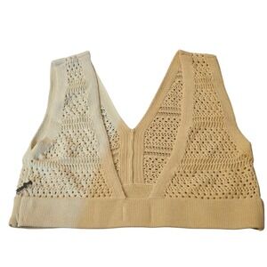 Honor the Gift Cream Crochet Knit Sleeveless Crop Top V Neck Beach Cover Up